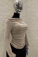Blusa Rhinestone Ruched Beige