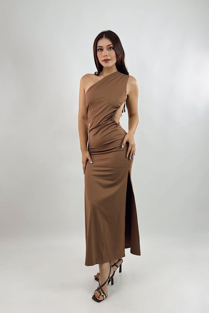 Vestido Midi One Shoulder Cafe