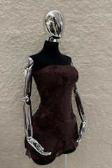 Vestido Strapless Encaje Cafe