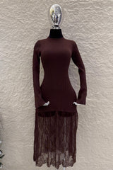 Vestido Tela Punto con Encaje Cafe