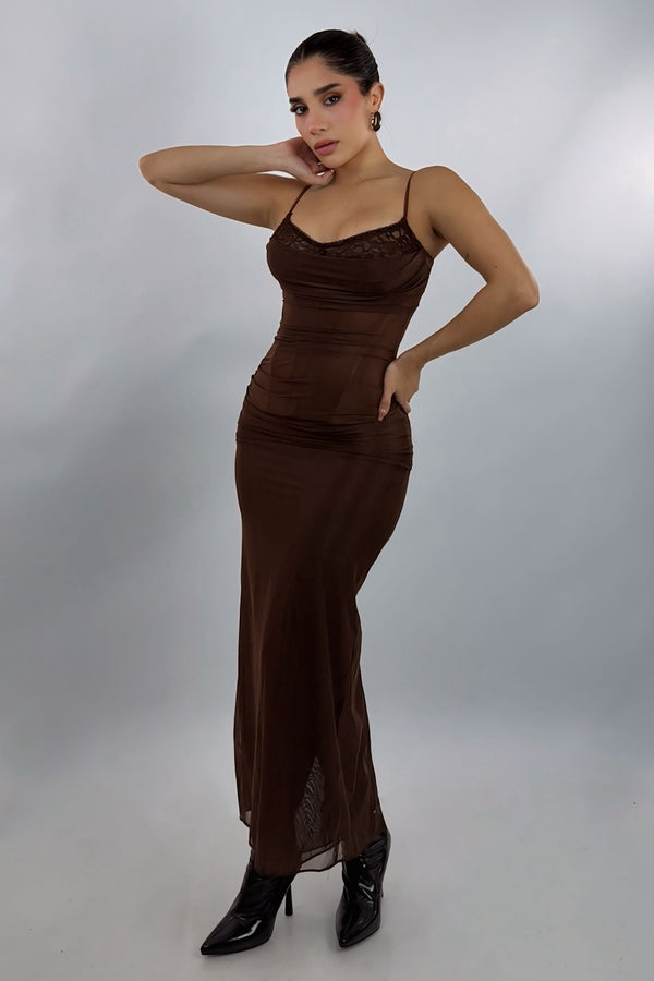 Vestido Corset Mesh Cafe