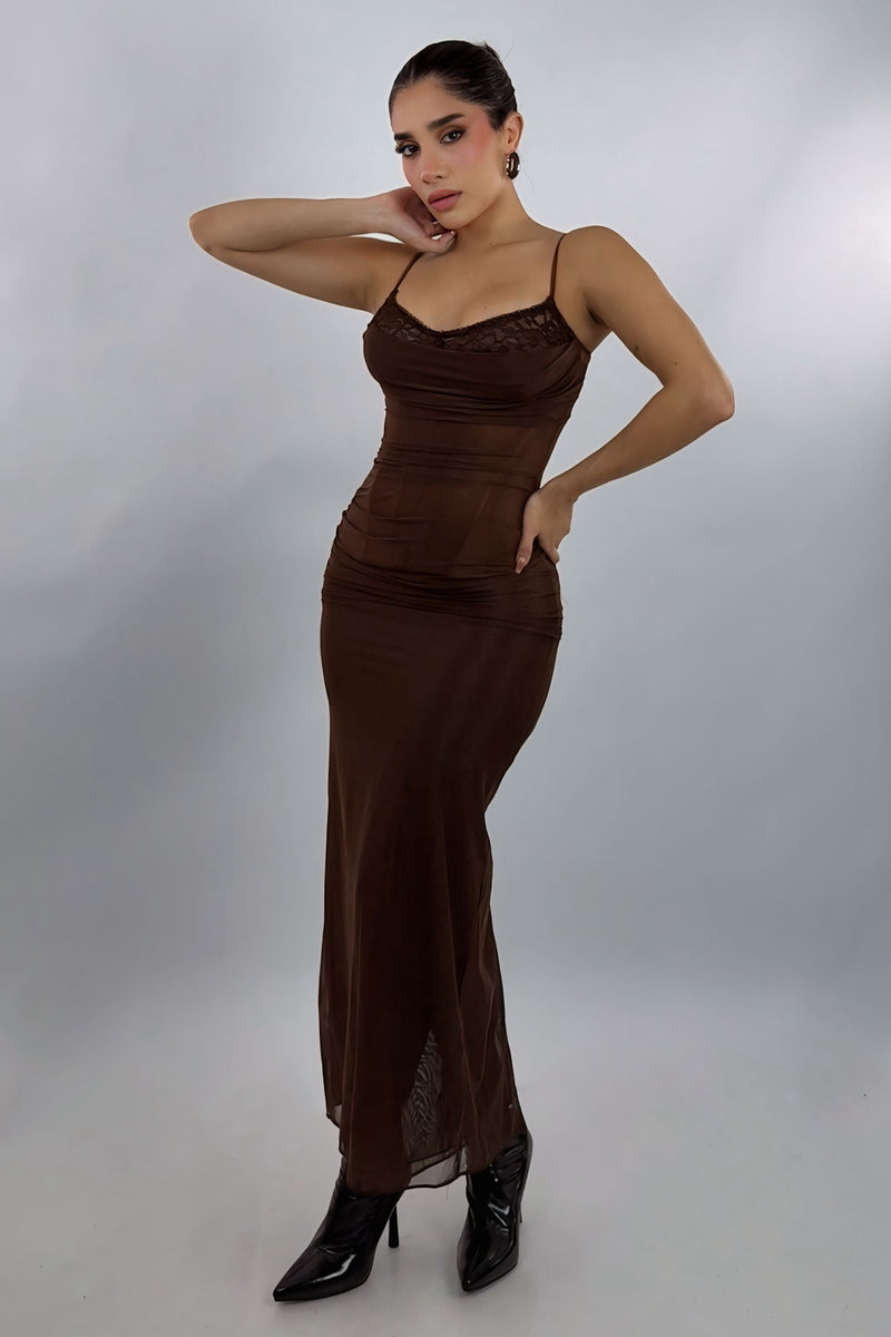 Vestido Corset Mesh Cafe