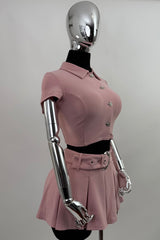 Set Top de Botones y Falda con Hebilla Rosa