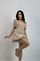 Vestido Off Shoulder Ballon Beige