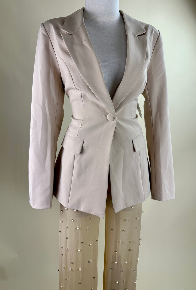 Set de Blazer Con Pantalon Transparente Beige