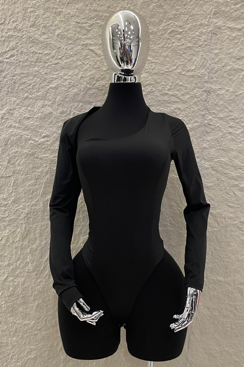 Pantiblusa Asimetrica Manga Larga Negro