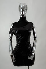 Vestido Lentejuela Asimetrico Negro