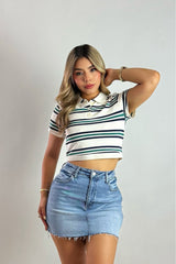 Polo Crop Varsity Rayas