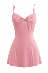 Vestido Corto Satinado Rosa
