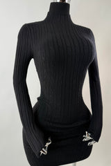 Vestido Ajustado Tela Punto Negro