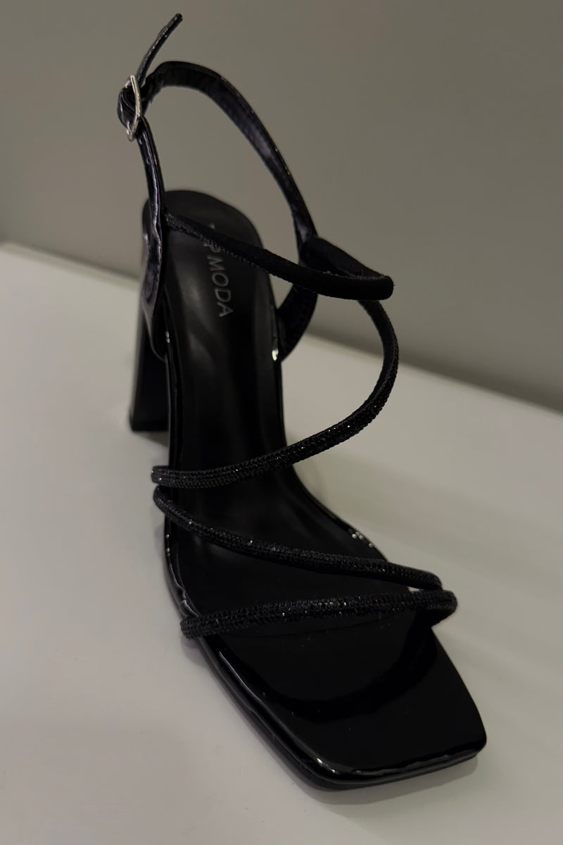 Zapatilla Tiras Rhinestone Negra