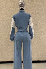 Pantalon Denim Con Encaje Blanco