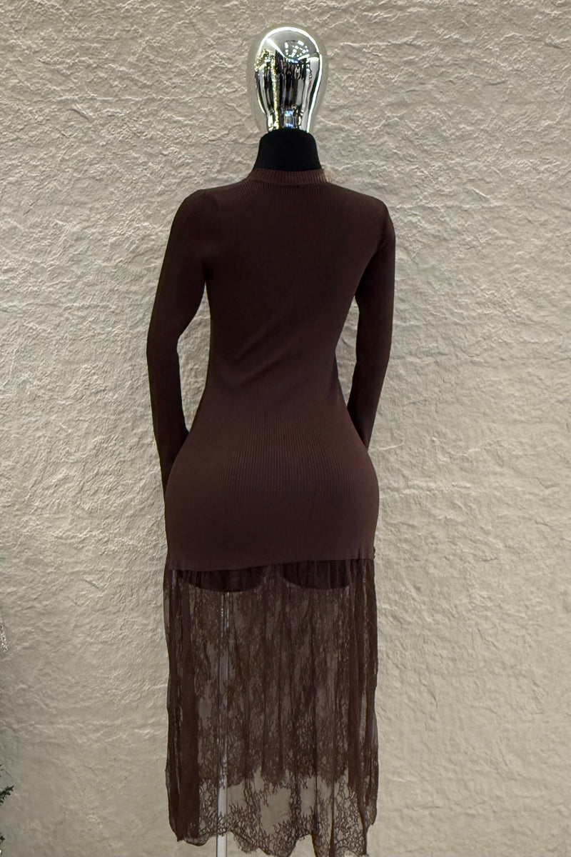 Vestido Tela Punto con Encaje Cafe