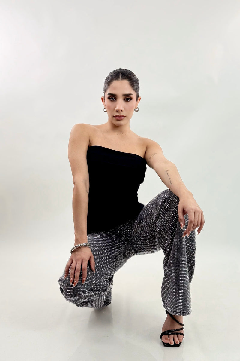 Top Asimetrico Strapples Negro