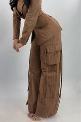 Set Blazer y Pantalon A Rayas Cafe