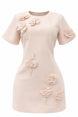 Vestido Suelto App de Flores Beige