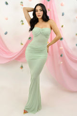 Vestido Largo Mesh Strapless Menta