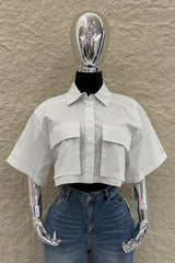 Camisa Corta App de Bolsas Blanca