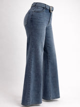 Pantalon con Cinto Rhinestone Denim