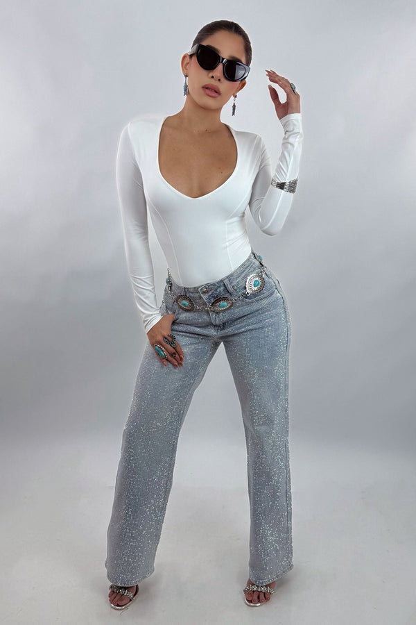 Pantalon Rhinestone Denim
