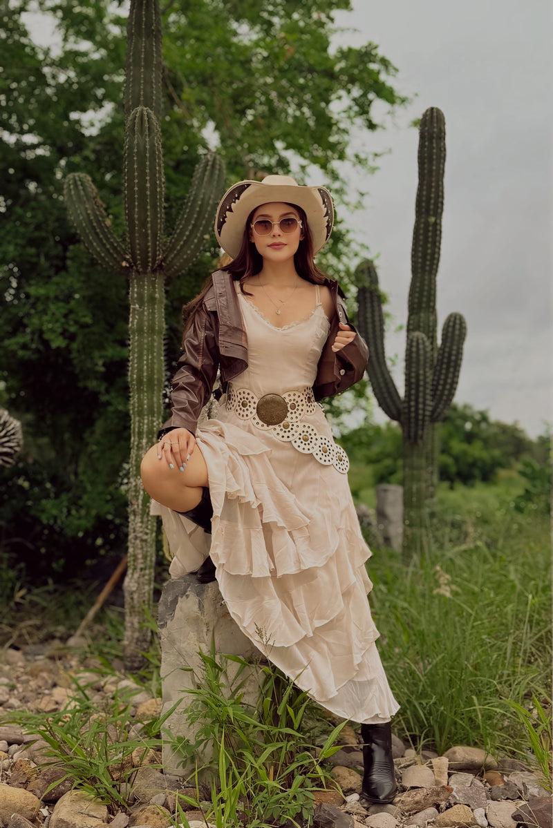 Vestido Largo Olanes Beige