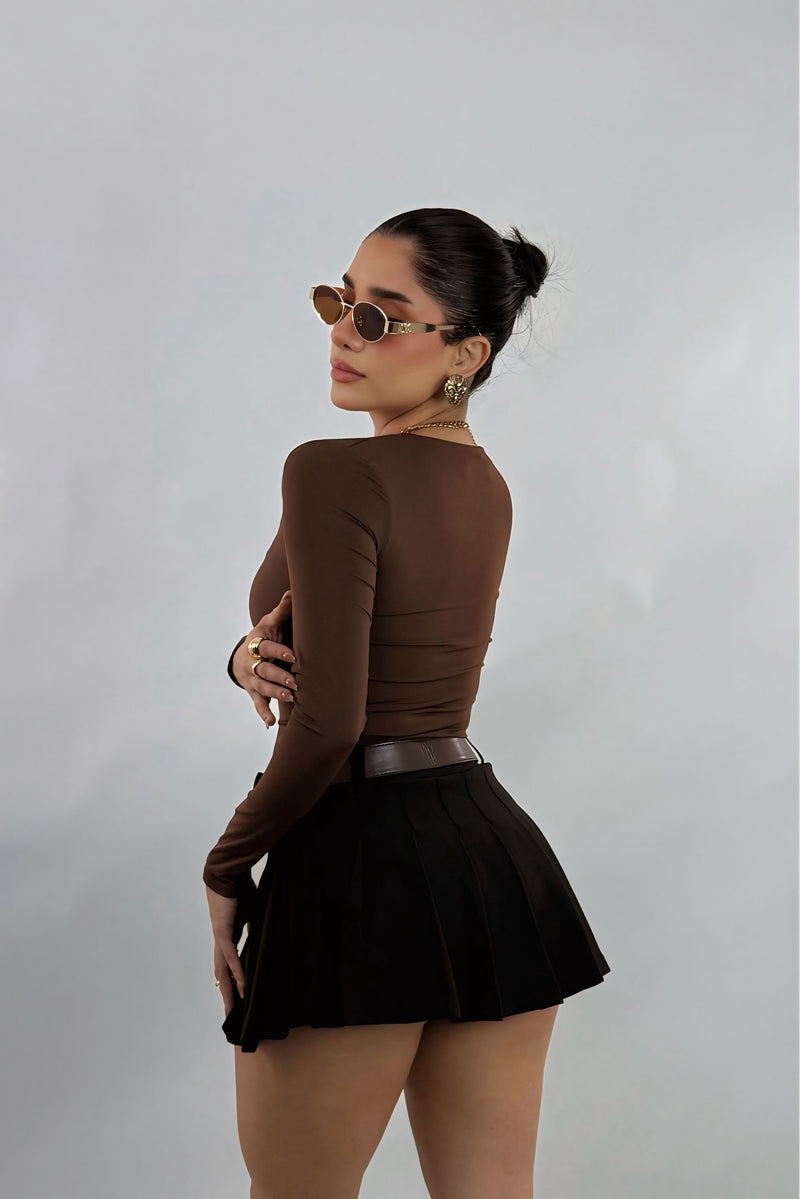 Falda Plisada Con Cinto Negra