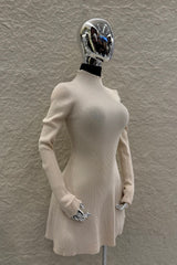 Vestido Manga Larga Tela Sweater Beige