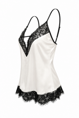 Blusa Satinada Con Encaje Beige