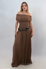 Vestido Off Shoulder Largo Cafe