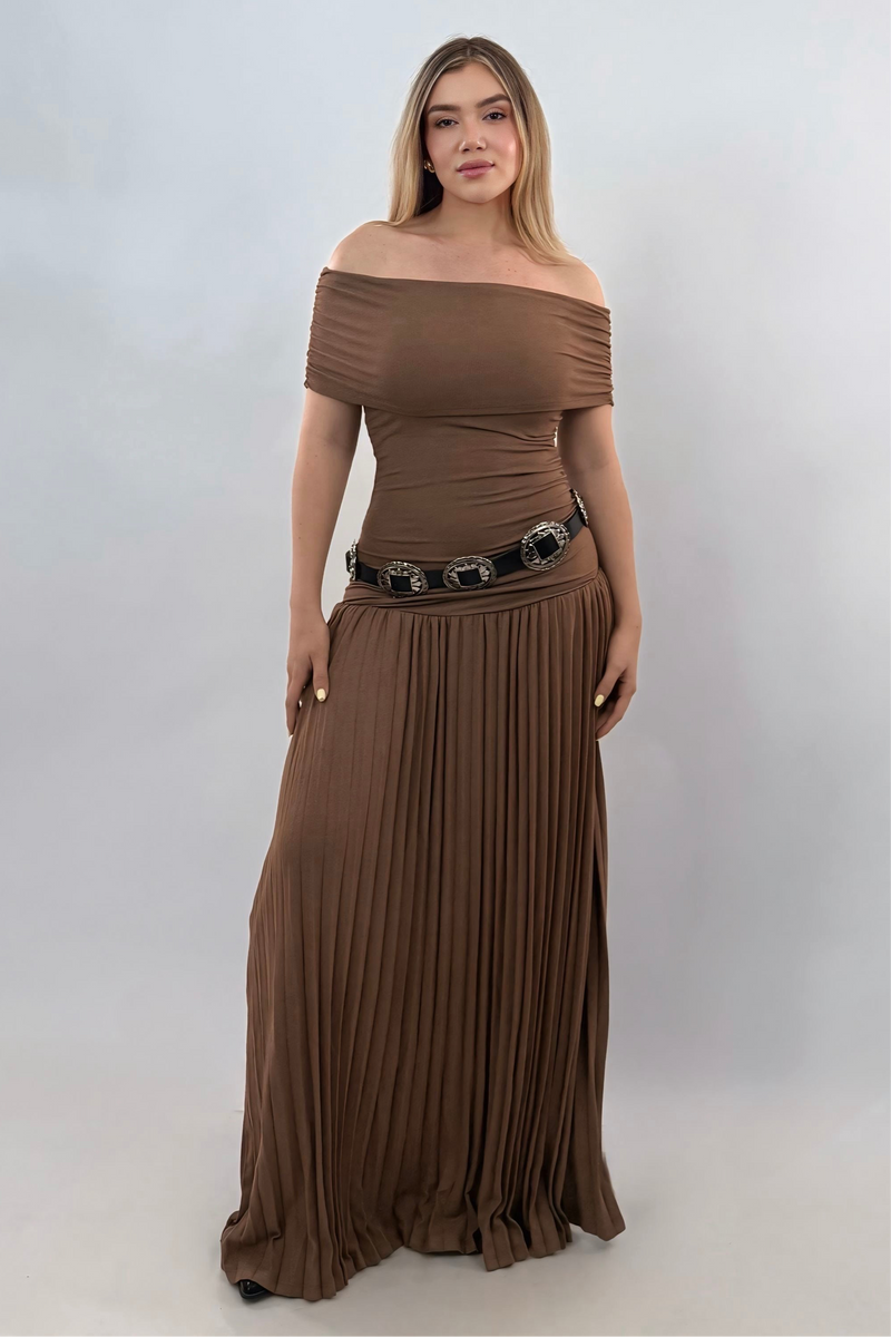 Vestido Off Shoulder Largo Cafe