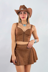Set Top y Falda Velvet Color Camel