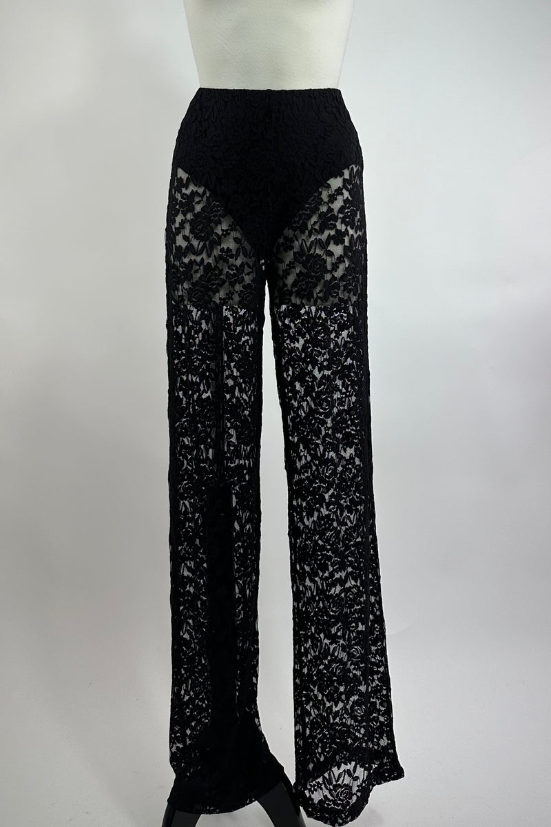 Pantalon de Encaje Floreado Negro