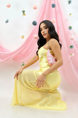 Vestido Largo Satin & Mesh Amarillo