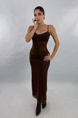 Vestido Corset Mesh Cafe