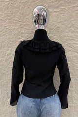 Blusa Manga Larga Olanes Negra