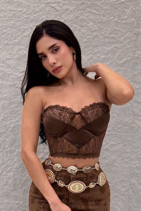 Crop Top Encaje Cafe