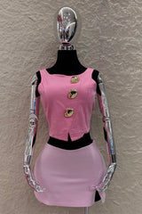 Falda Corta Abertura con Moño Rosa