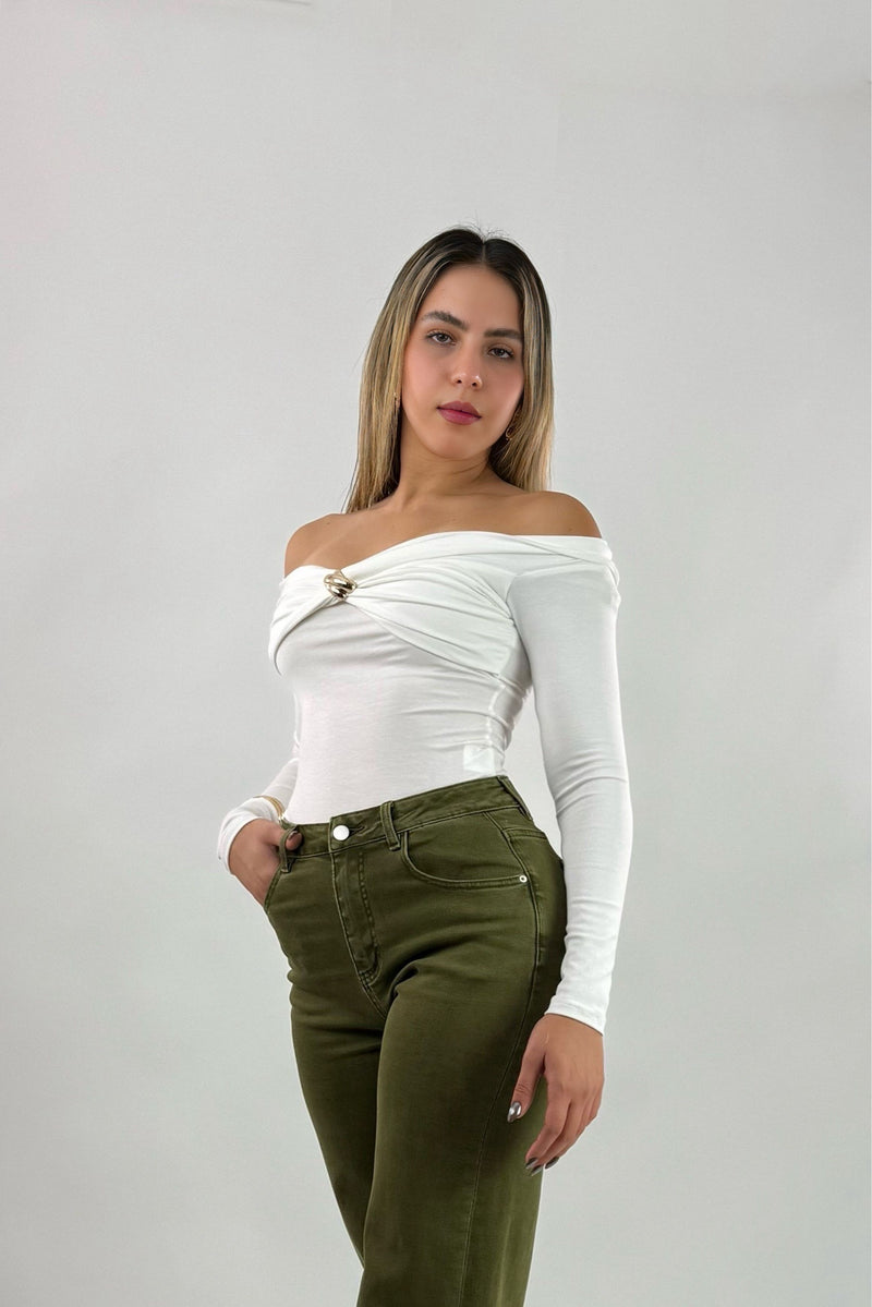 Blusa Brillosa App Dorada Blanco