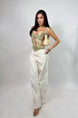 Pantalon Rhinestone Wide Leg Ivory