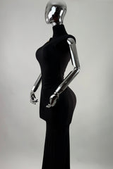 Vestido Largo App de Flor Dorada Negro