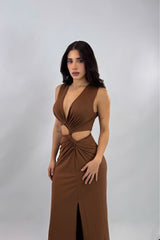 Vestido Largo Escotado Cafe