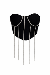 Top Corset Tiras Rhinestone Negro