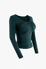 Blusa Manga Larga Escote Ruched Verde