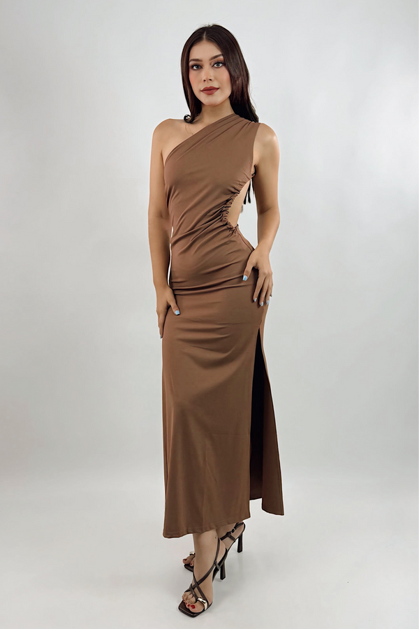 Vestido Midi One Shoulder Cafe