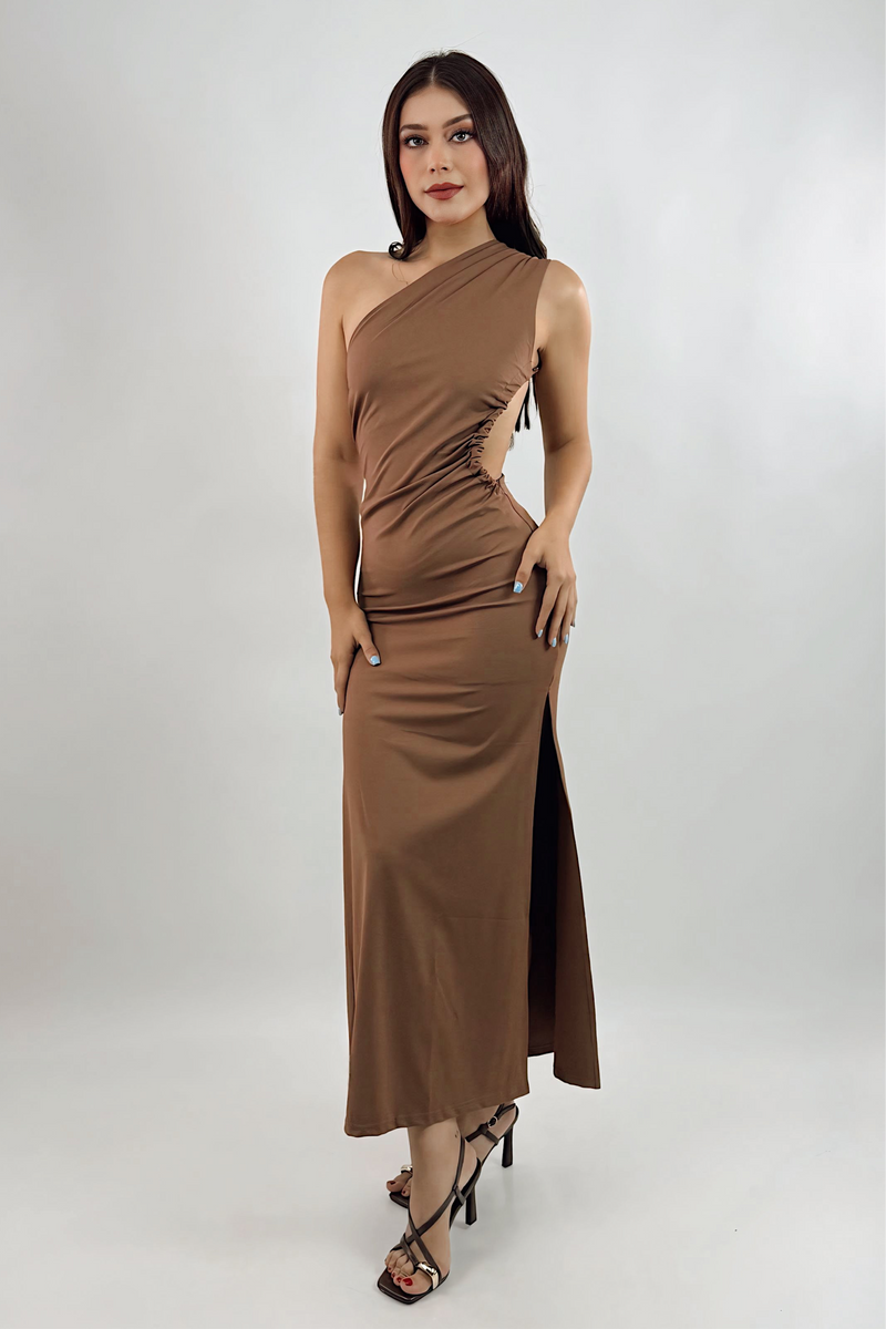 Vestido Midi One Shoulder Cafe
