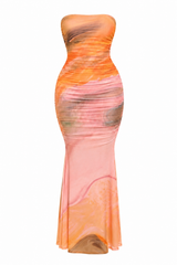 Vesido Mesh Print Rosa con Naranja
