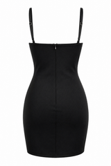 Vestido Corto Escote Con Moño de Rhinestone Negro