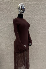 Vestido Tela Punto con Encaje Cafe