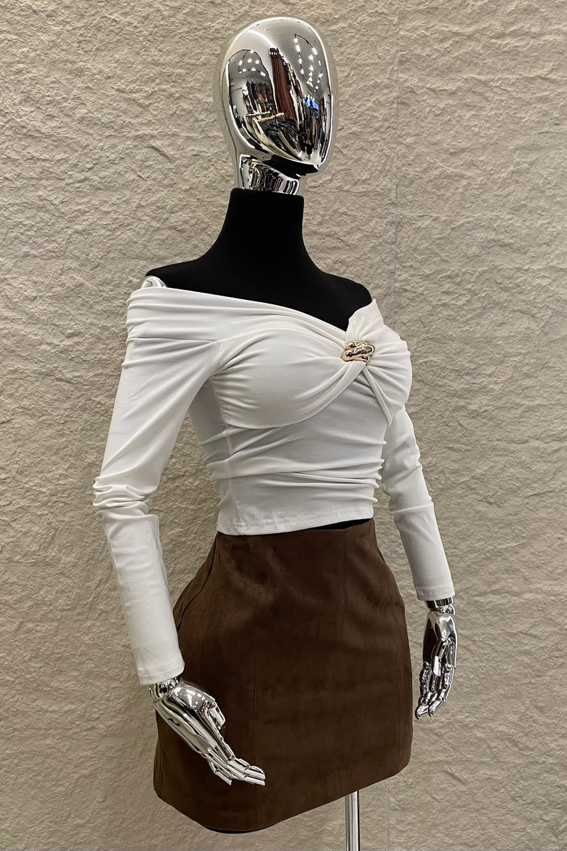 Falda Corta Velvet Espresso