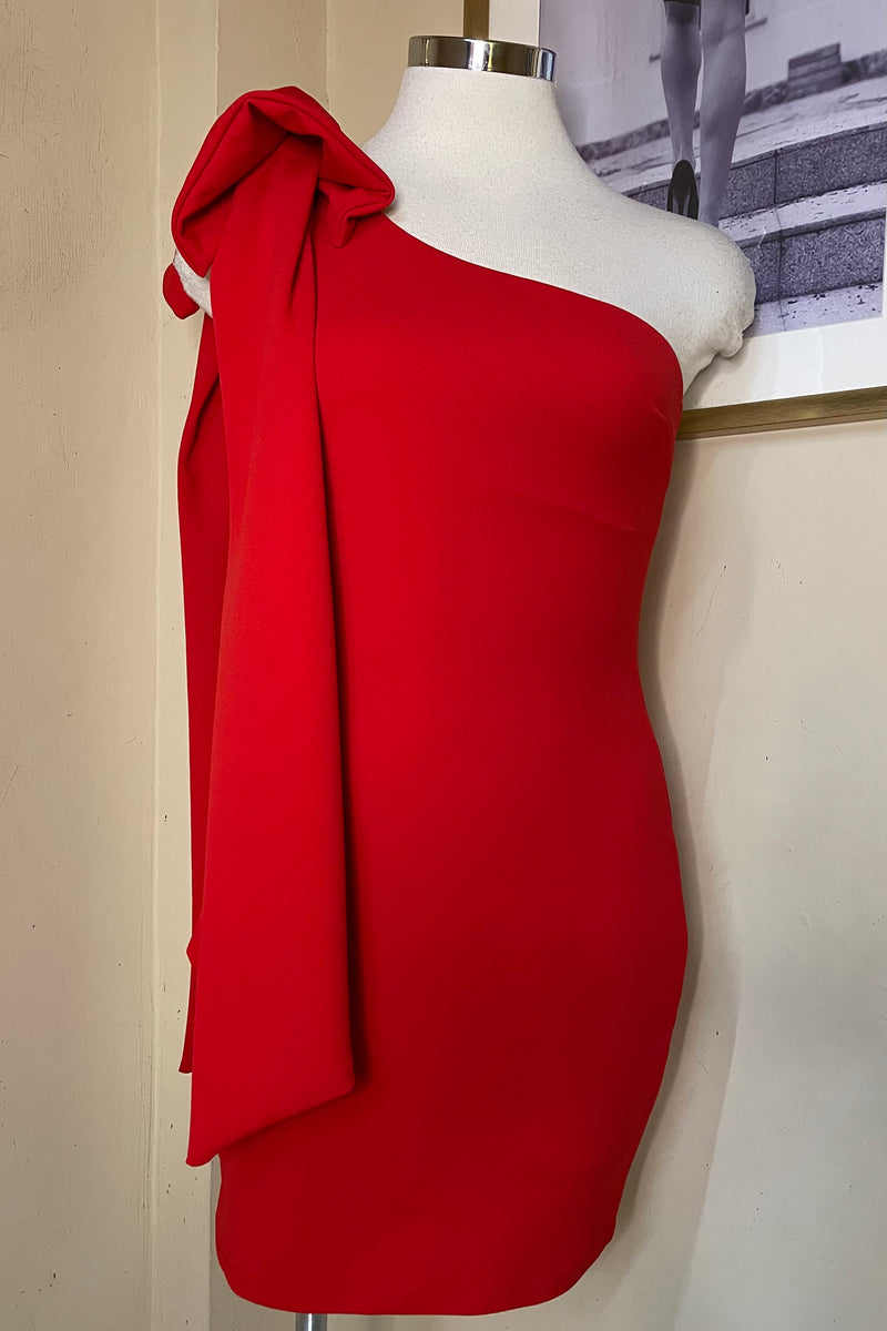 Vestido One Shoulder con Moño Lateral Rojo